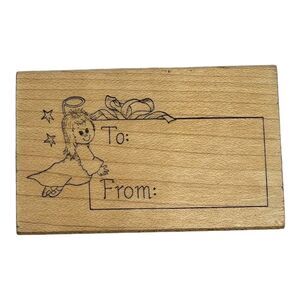 Great Impressions Christmas Holiday Angel Stars To From Label Wood Rubber Stamp